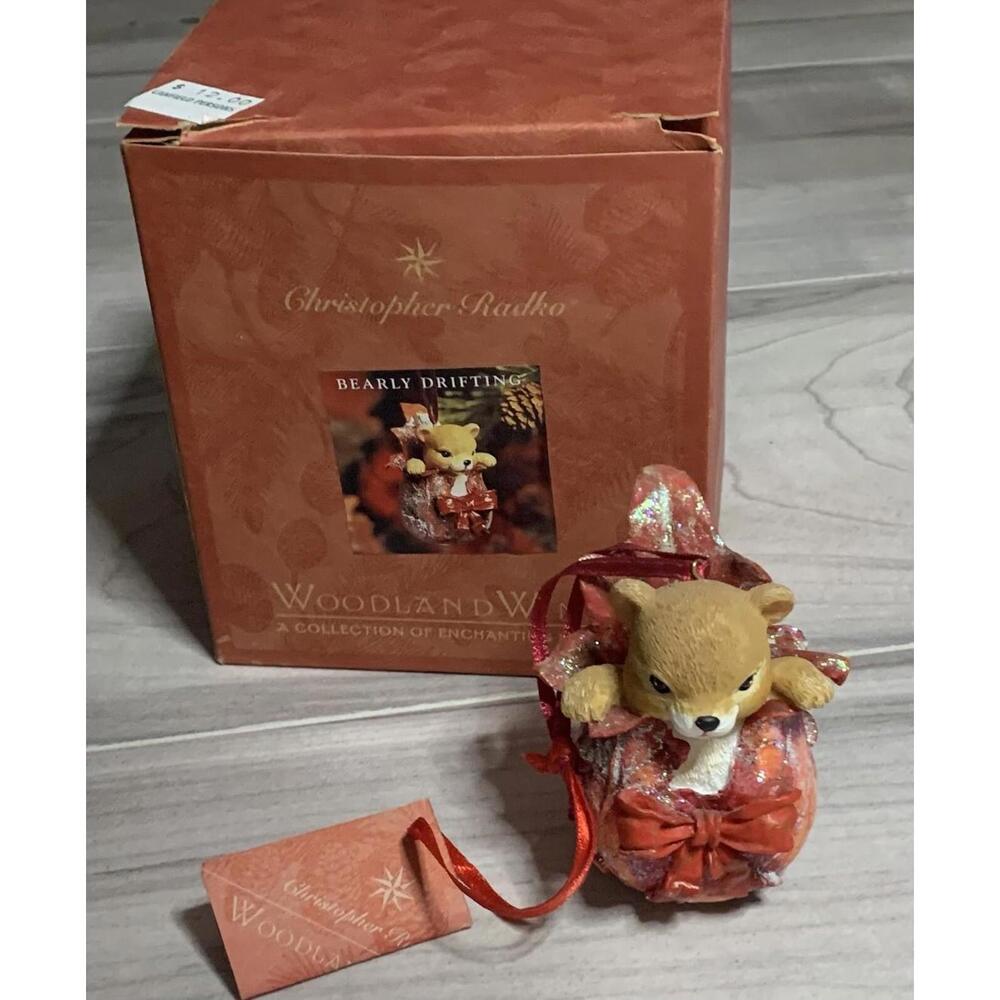 Christopher Radko Woodland Winds Bearly Drifting Bear Christmas Figurine w/ Box